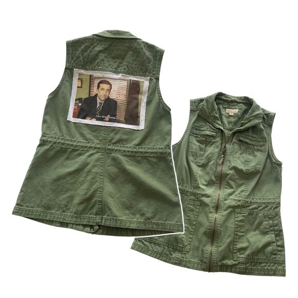 The Office Michael Scott “I Am Dead Inside” Graphic Custom Green Utility Vest XS - Picture 1 of 8